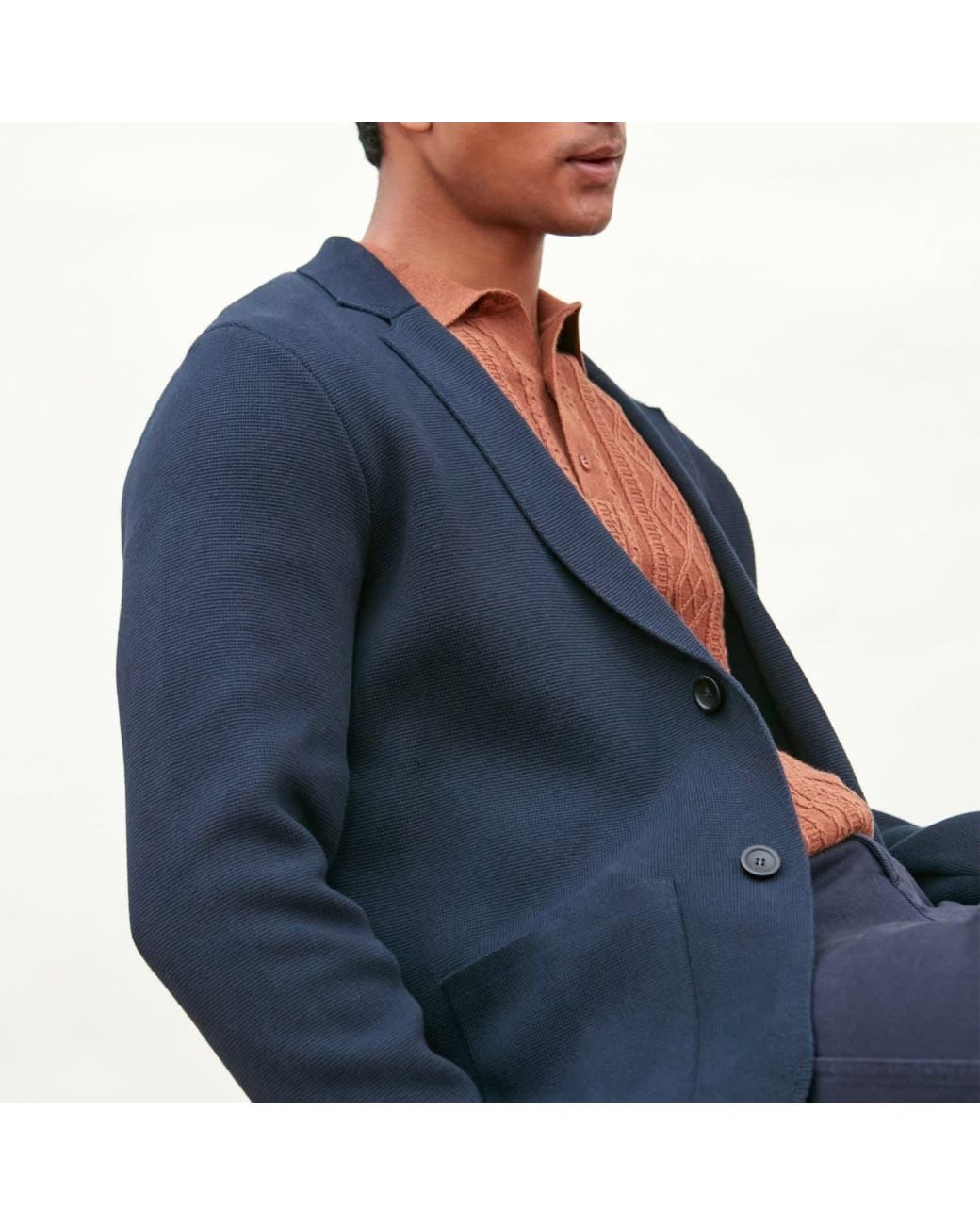 Paul James Knitwear Blue Cotton Deconstructed Knitted Gabriel Blazer for men