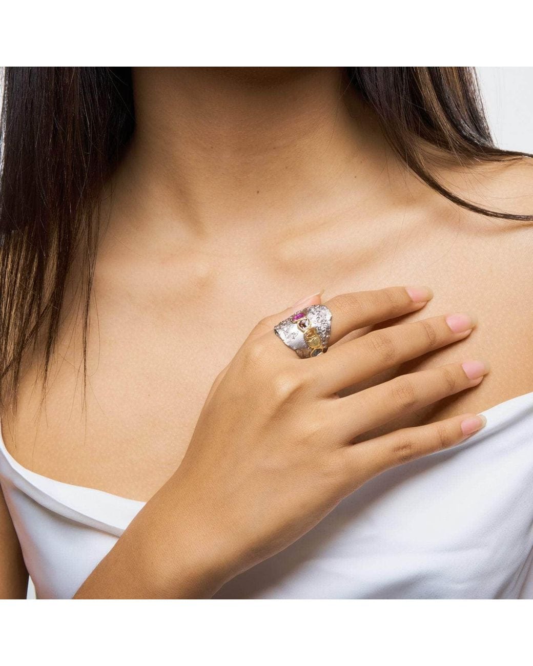 German Kabirski White Septem Sapphire & Chrysoberyl Ring