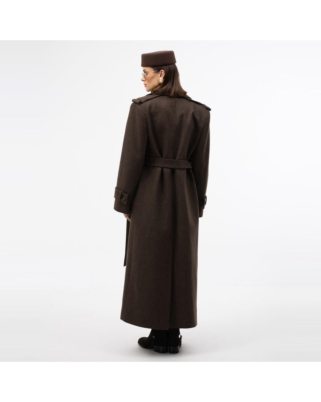 Mandragora Brown Double Breasted Wool Coat With Belt Rove