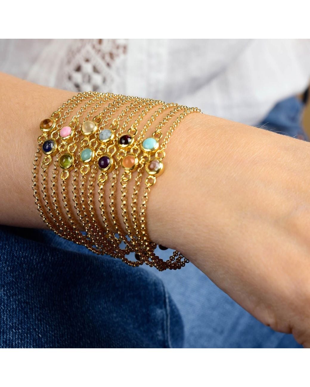 Nellou Jewellery Metallic Amethyst Birthstone Gem Dot Bracelet Plated Sterling