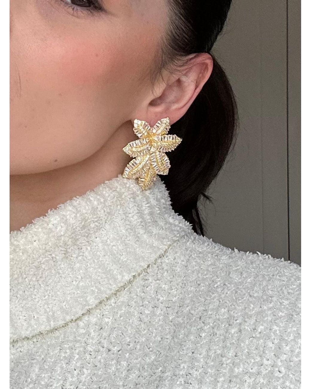 Crystals and Co Metallic Crystal Leaf Earrings