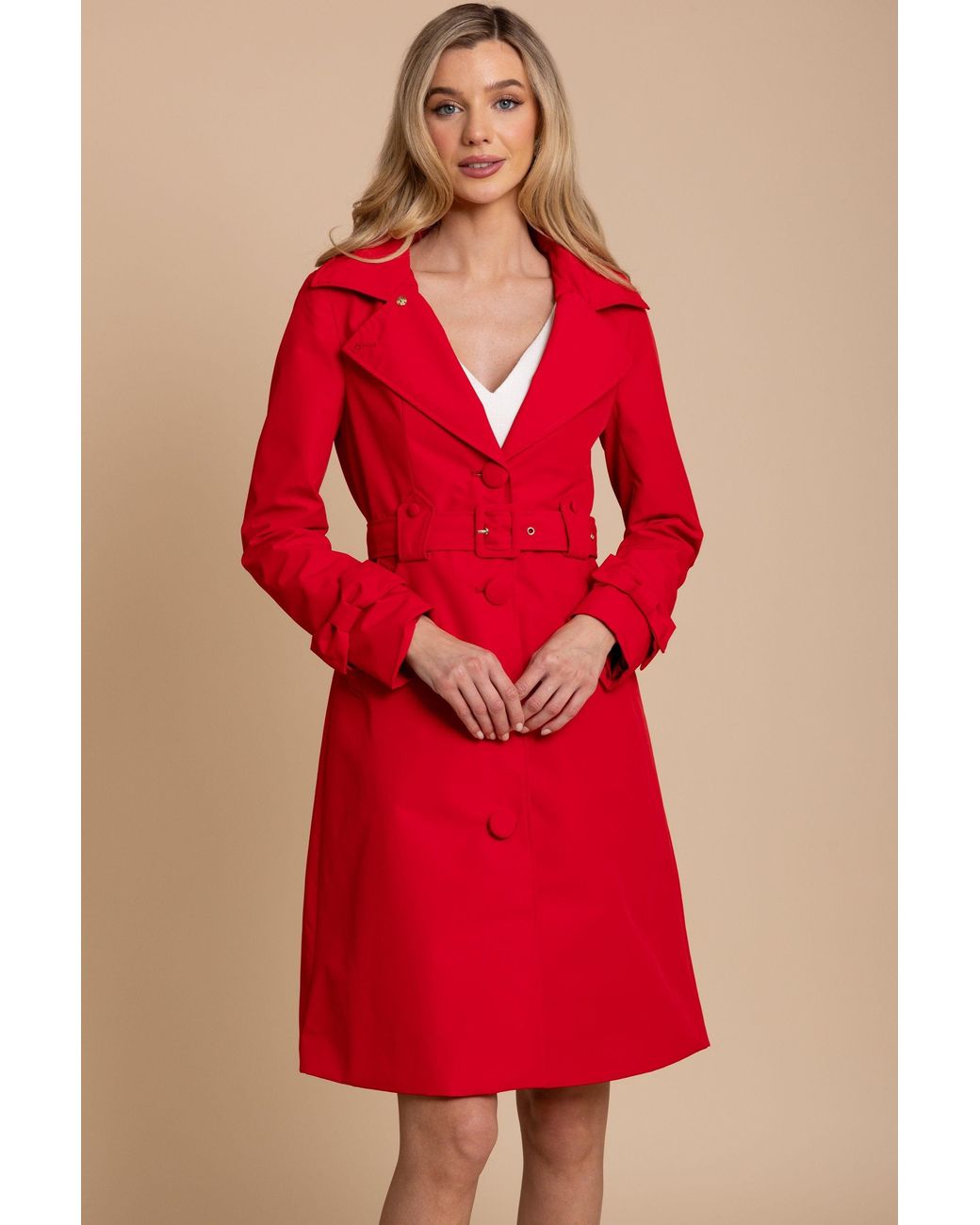 Santinni Red 'Ingrid' Raincoat With Detachable Hood & Bows