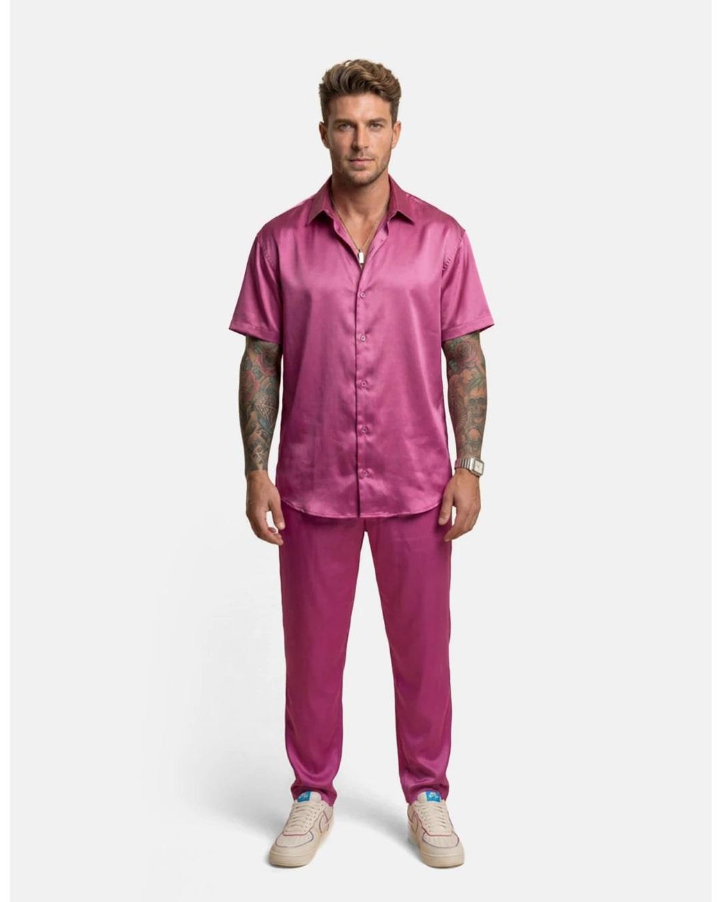 Hustle Purple Flying Dragon Satin-Set for men
