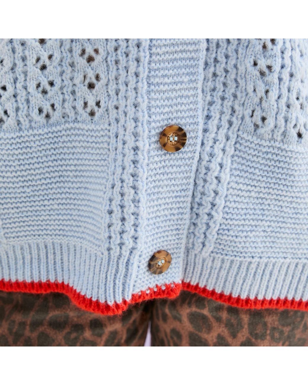 Cara & The Sky Blue Brigit Pointelle Stitch Balloon Sleeve Cardigan