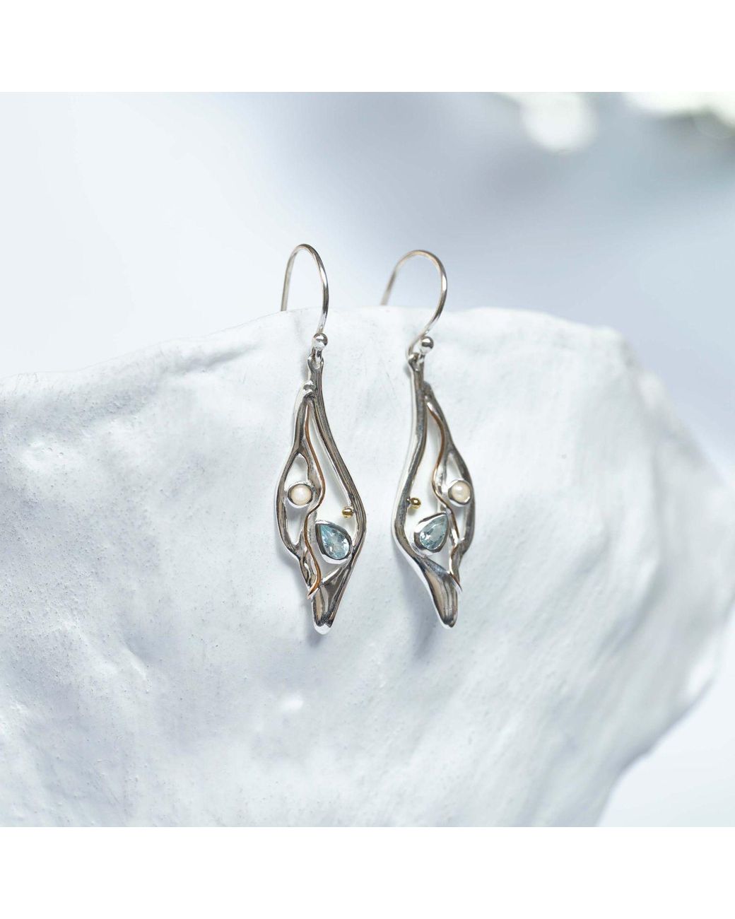Isla Silver Metallic Topaz & Pearl Statement Drop Earrings