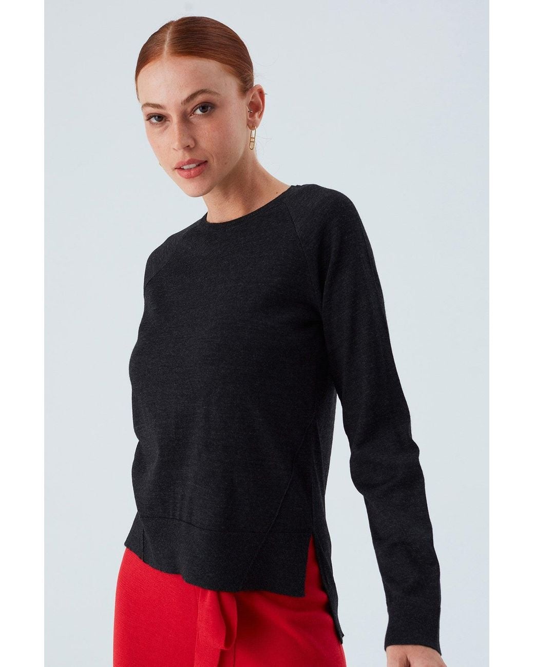 Peraluna Black Vanessa Slit Detailed Asymmetric Fine Pullover
