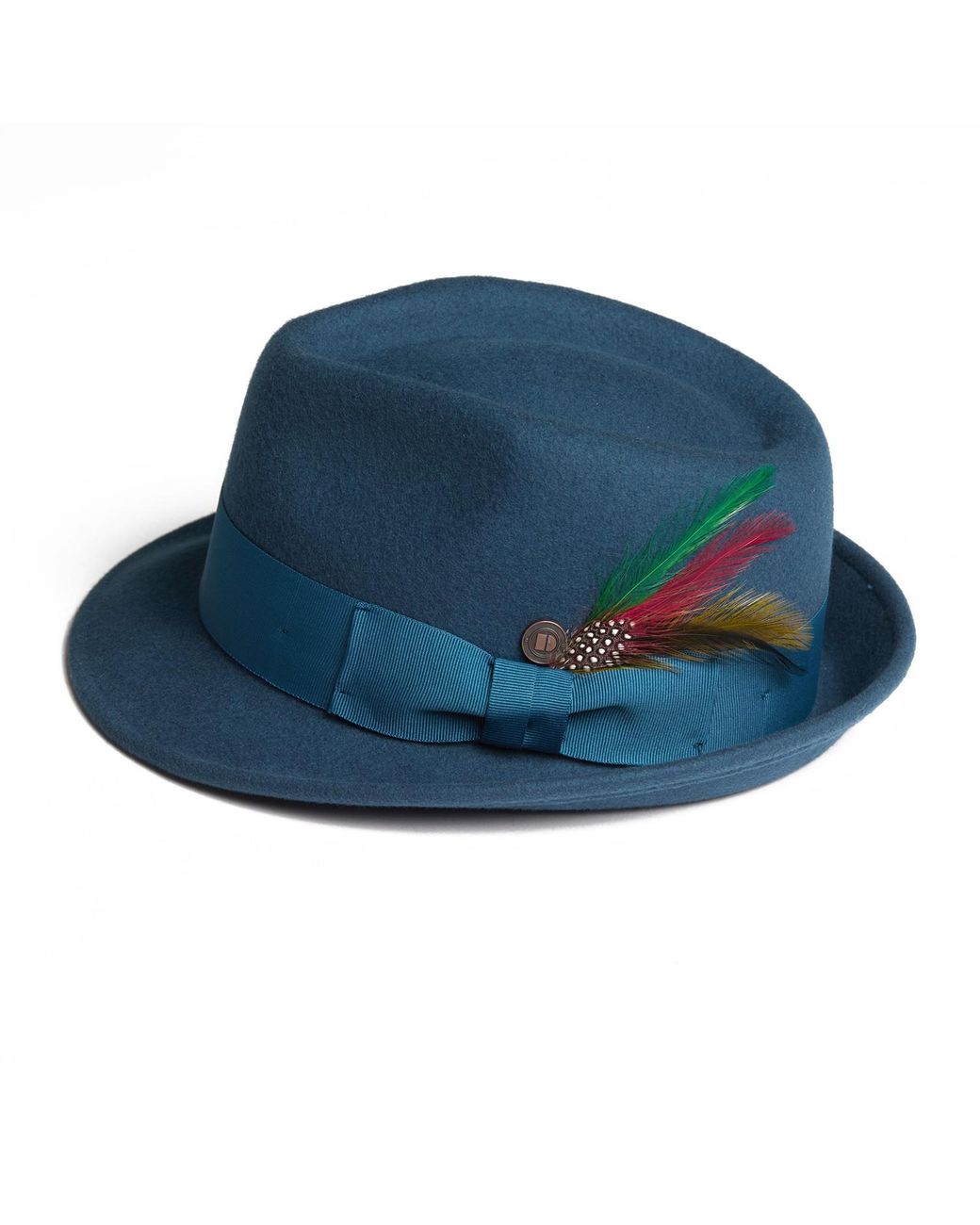 Dasmarca Hats Blue Darwin Felt Trilby With Feather for men