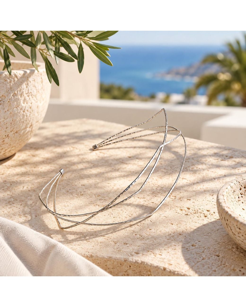 Rare Matters Jewelry White Sculptural Triple Hammered Wire Headband