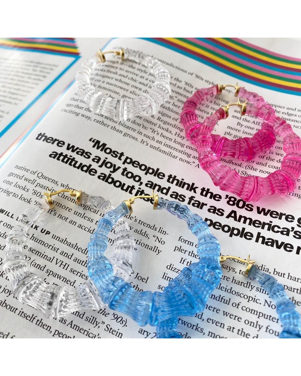 Gold & Honey Multicolor Sugar Clear Bamboo Hoop Earrings