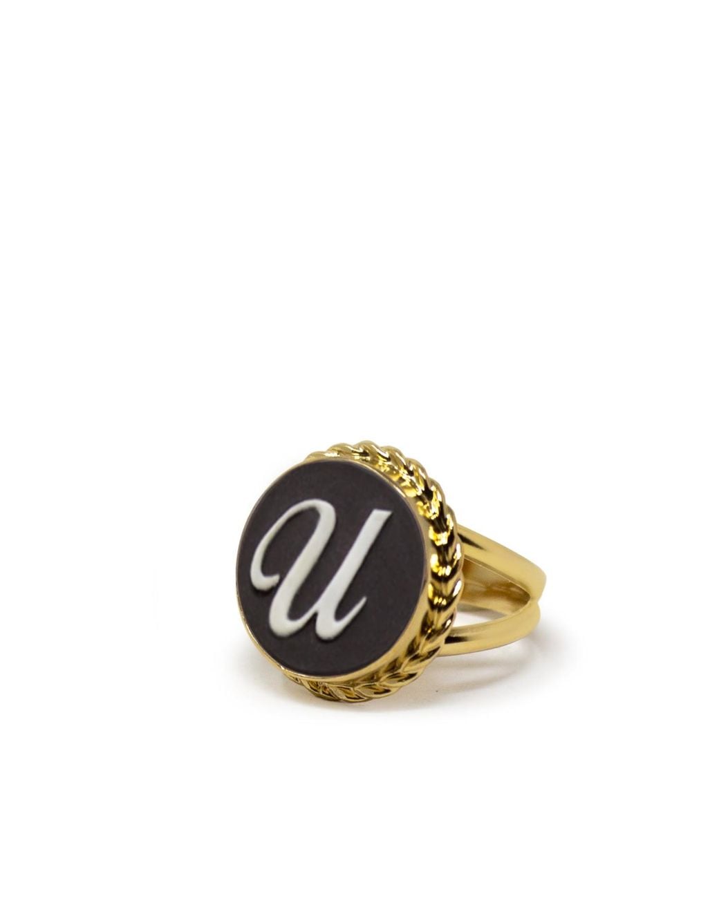 Vintouch Italy Metallic Vermeil Cameo Ring Initial U
