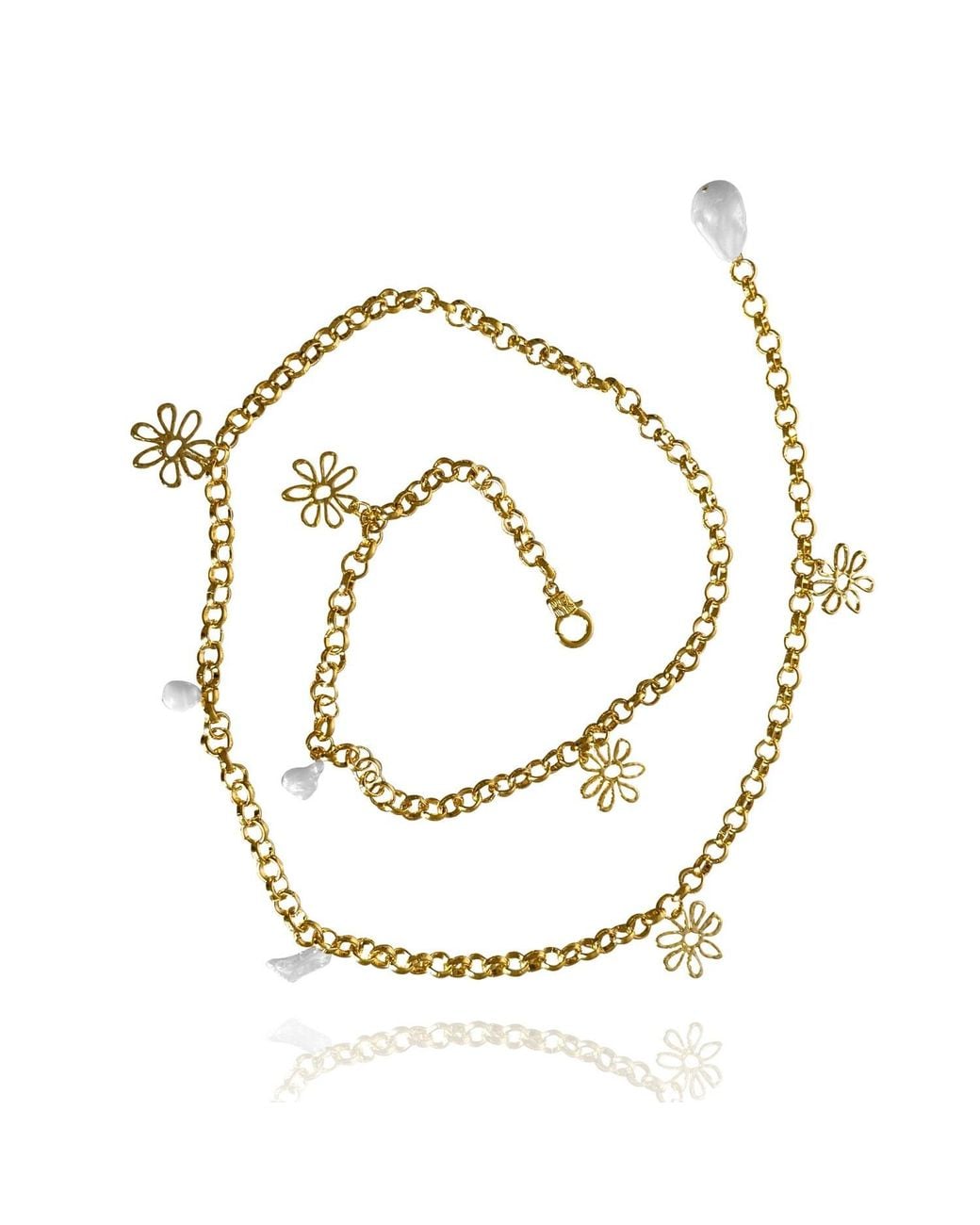 Eyeconic by Samar Ajram Metallic Chain Belt With Pearl Flower Charms