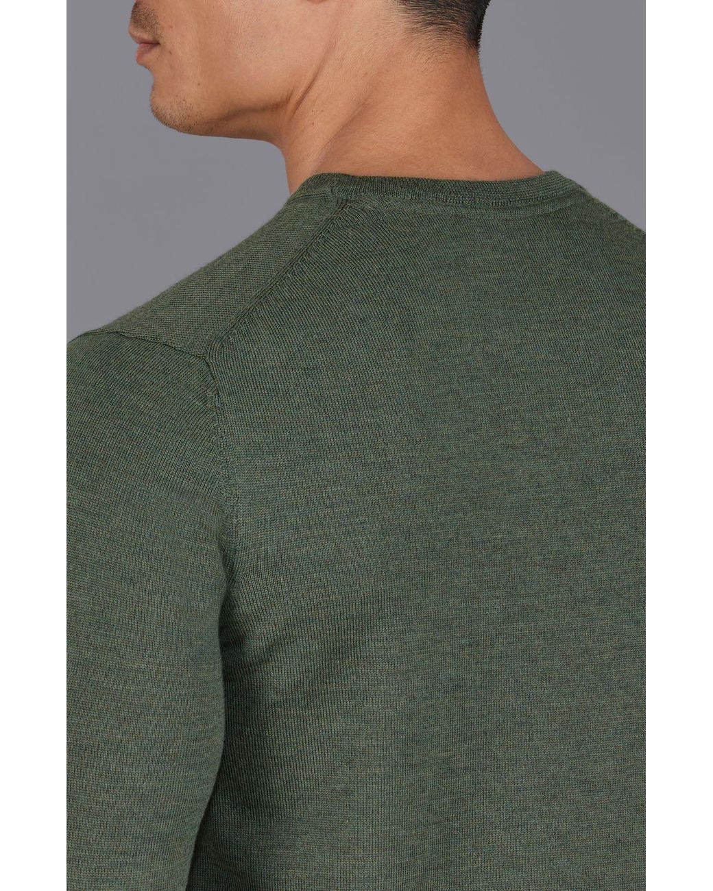 Paul James Knitwear Green Extra Fine Merino Wool Callington Crew Neck Jumper for men