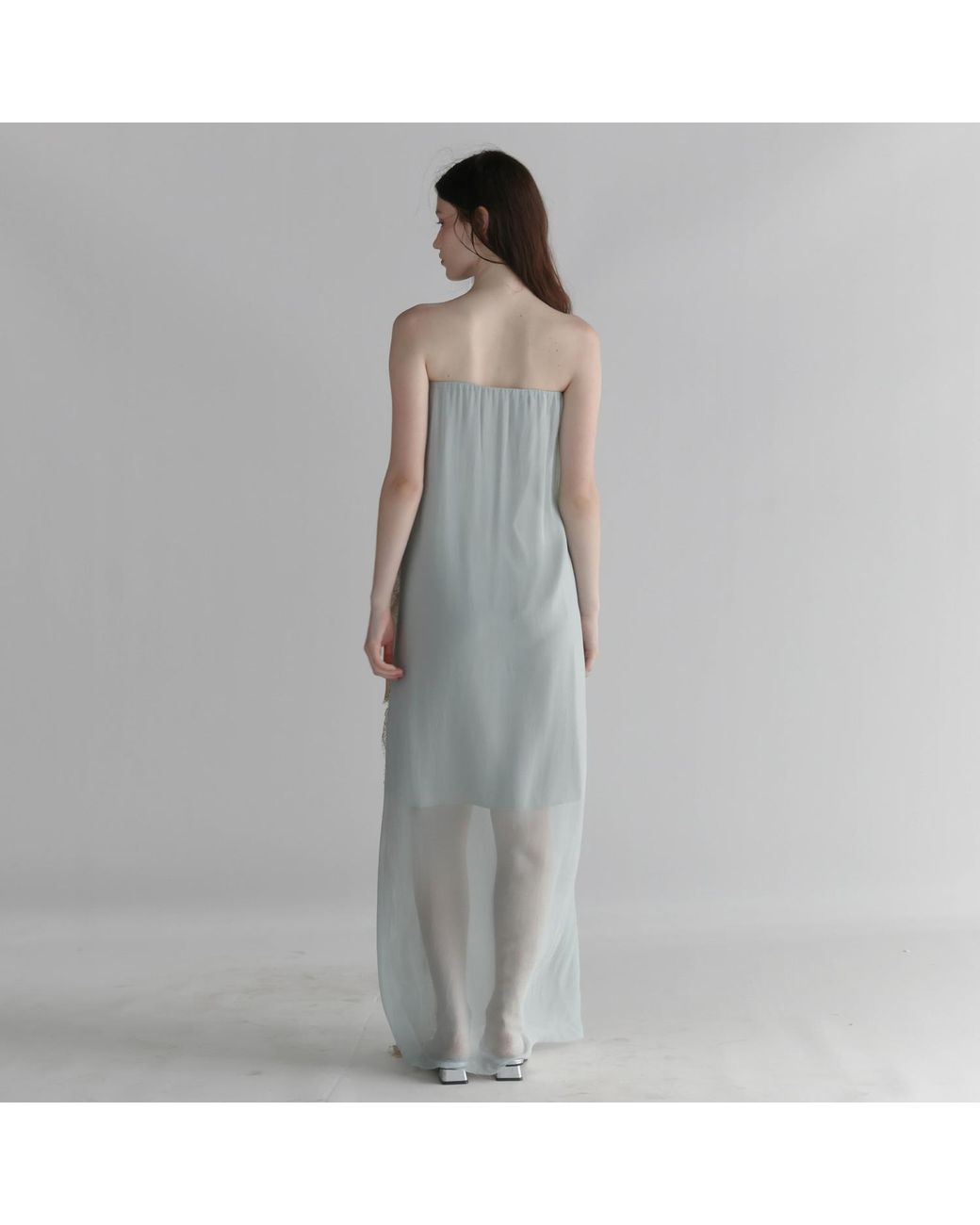 Belsize25 Gray Moonlight Dress – Misty Strapless Lace Maxi Dress