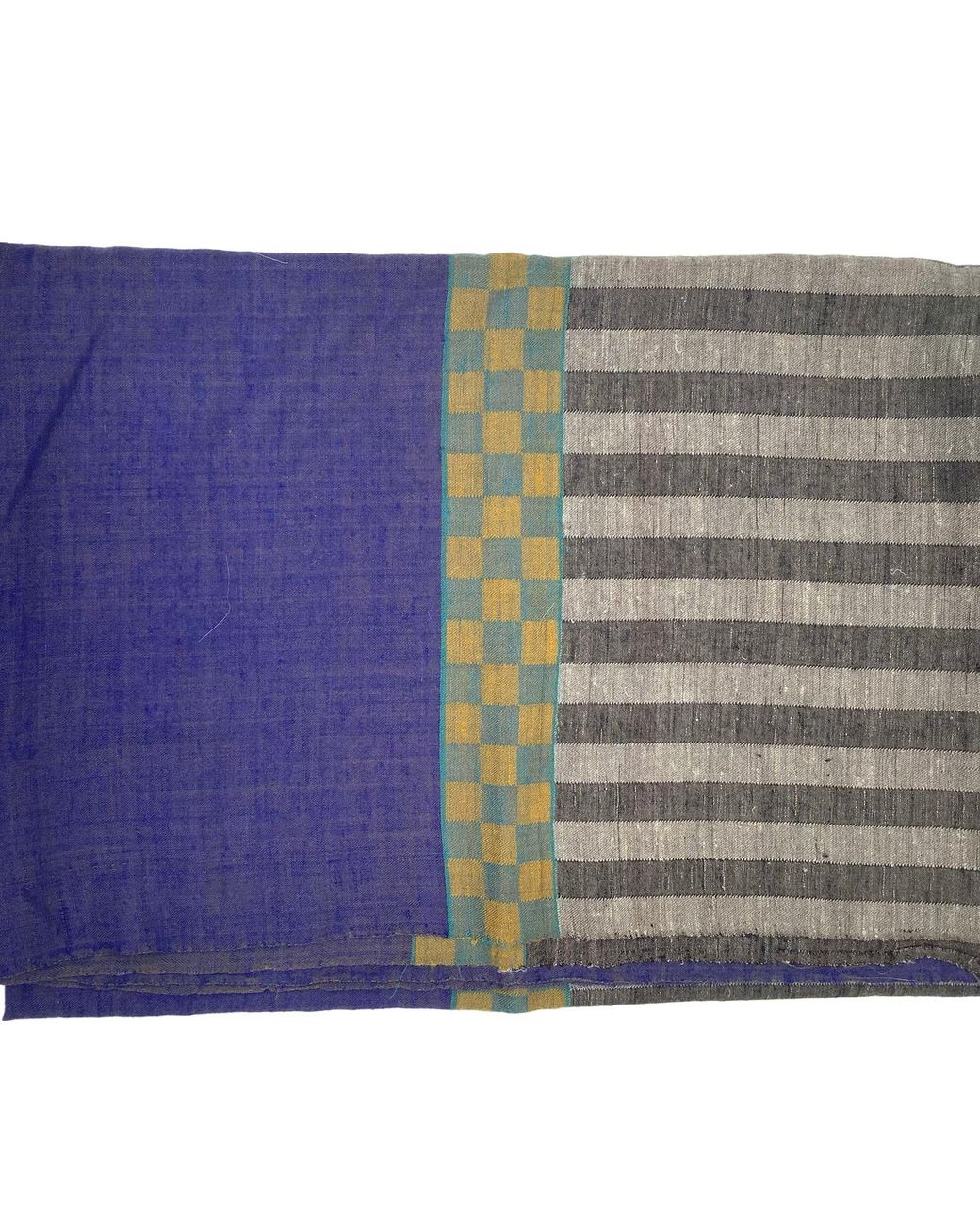Kaminee Purple Pure Cashmere Shawl With Stripes & Checks