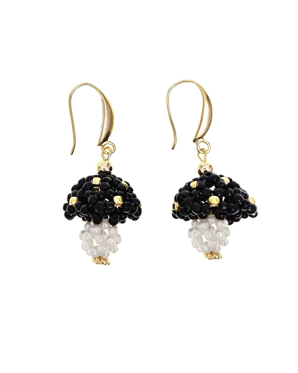 Farra Black Beaded Mushroom Playful Earrings