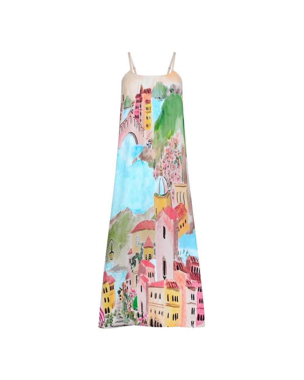 DHARA SHETH DUBAI White La Riviera Printed Spaghetti Strap Maxi Dress