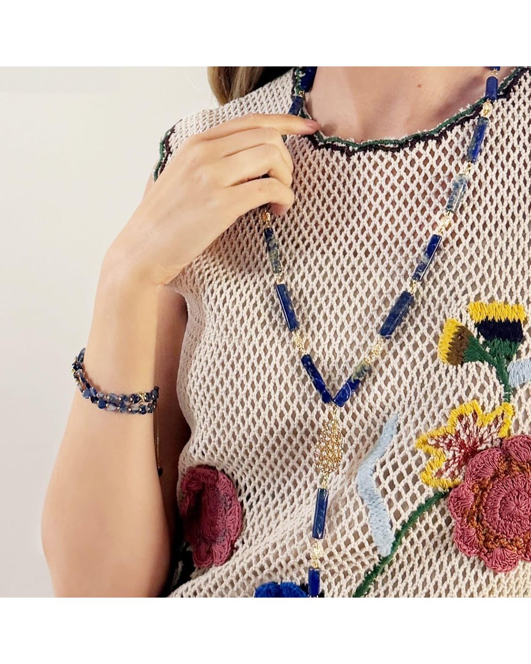 Farra Brown Lapis Y Shape With Tassel Necklace