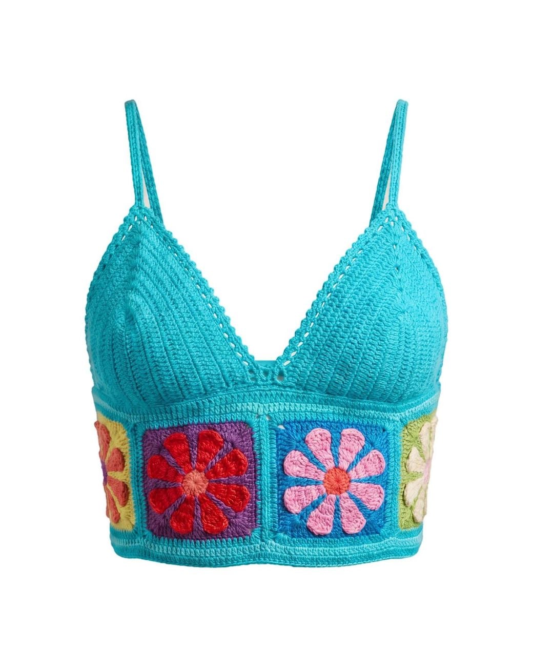 Ana Chic Blue Aqua Flower Square Handmade Crochet Bralette Top