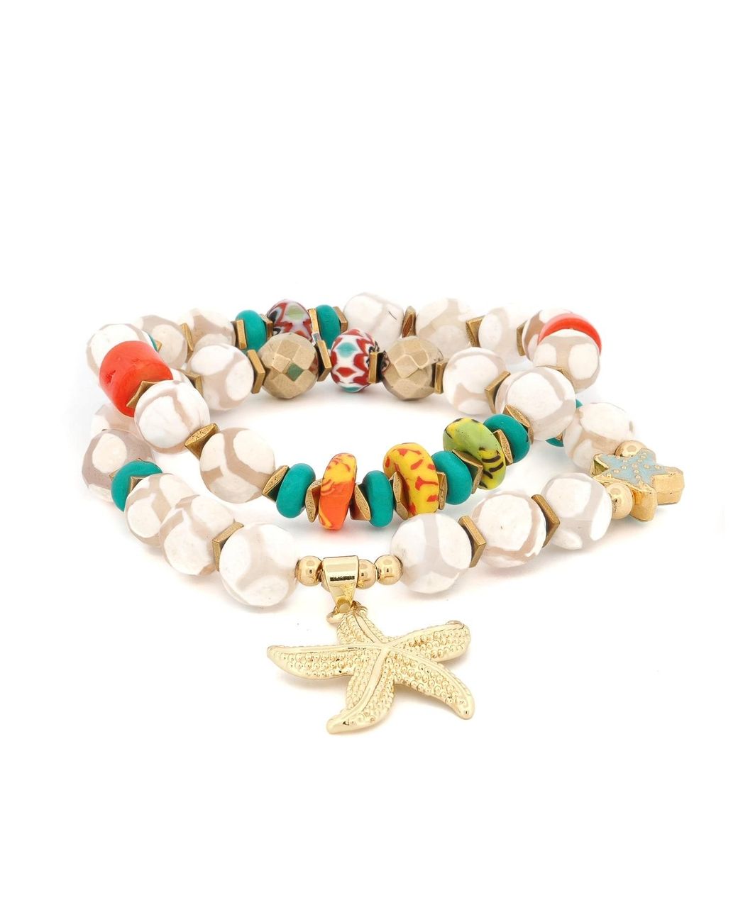 Ebru Jewelry Metallic Summer Beach Starfish Agate Bracelet Set
