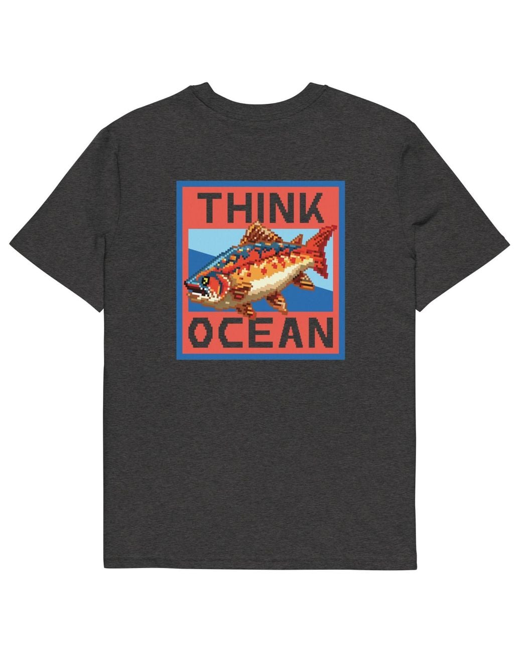 Anchor and Crew Black Heather Think Ocean Fish Pixel Art Organic Cotton T-Shirt