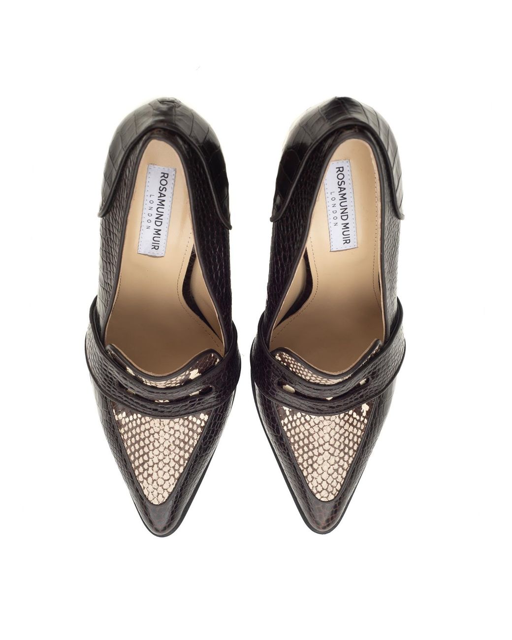Rosamund Muir London Black Neutrals Annabel Crocodile Print & Snake Print Loafers
