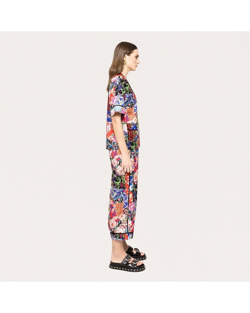 Nissa Multicolor Floral-Print Satin Shirt