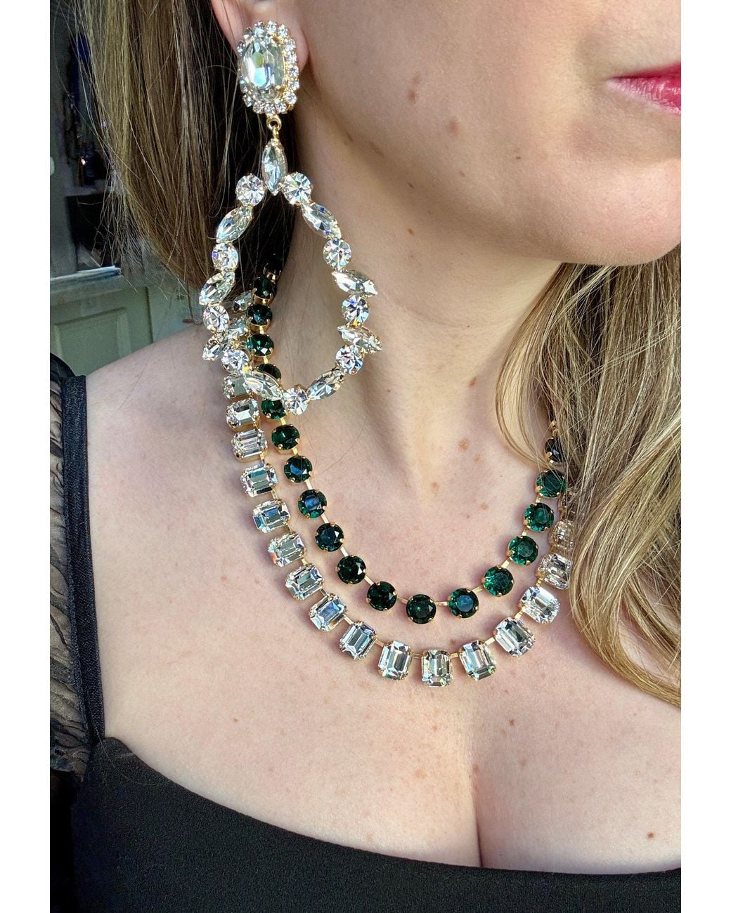 Laura Gray Metallic Diamond Crystal Square Cut Necklace