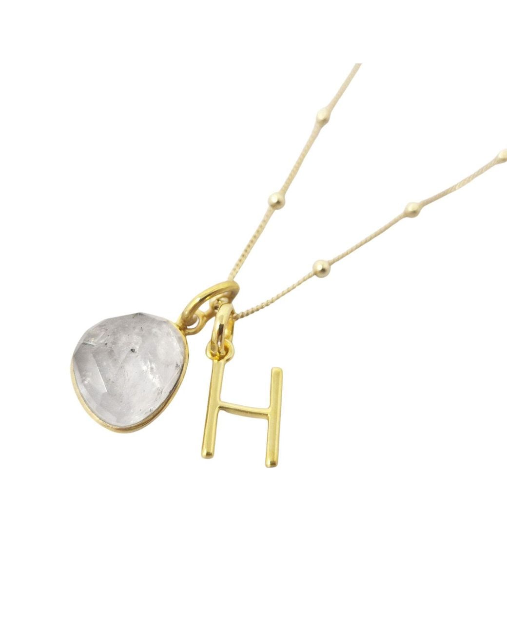Sophelia Metallic Vermeil Plated Herkimer Diamond April Birthstone Crystal Initial Pendant Charm Necklace