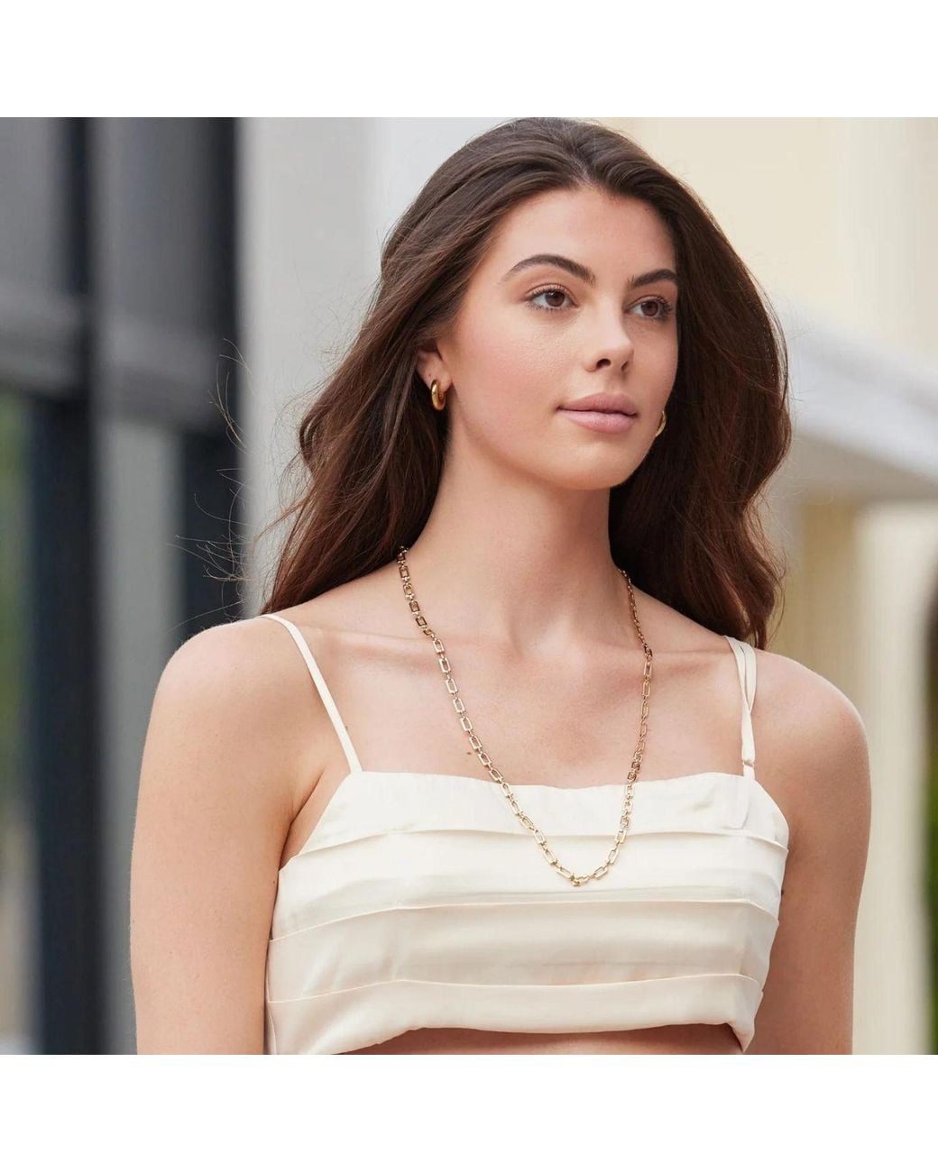 Adriana Pappas Designs Metallic Long Rectangle Chain Necklace