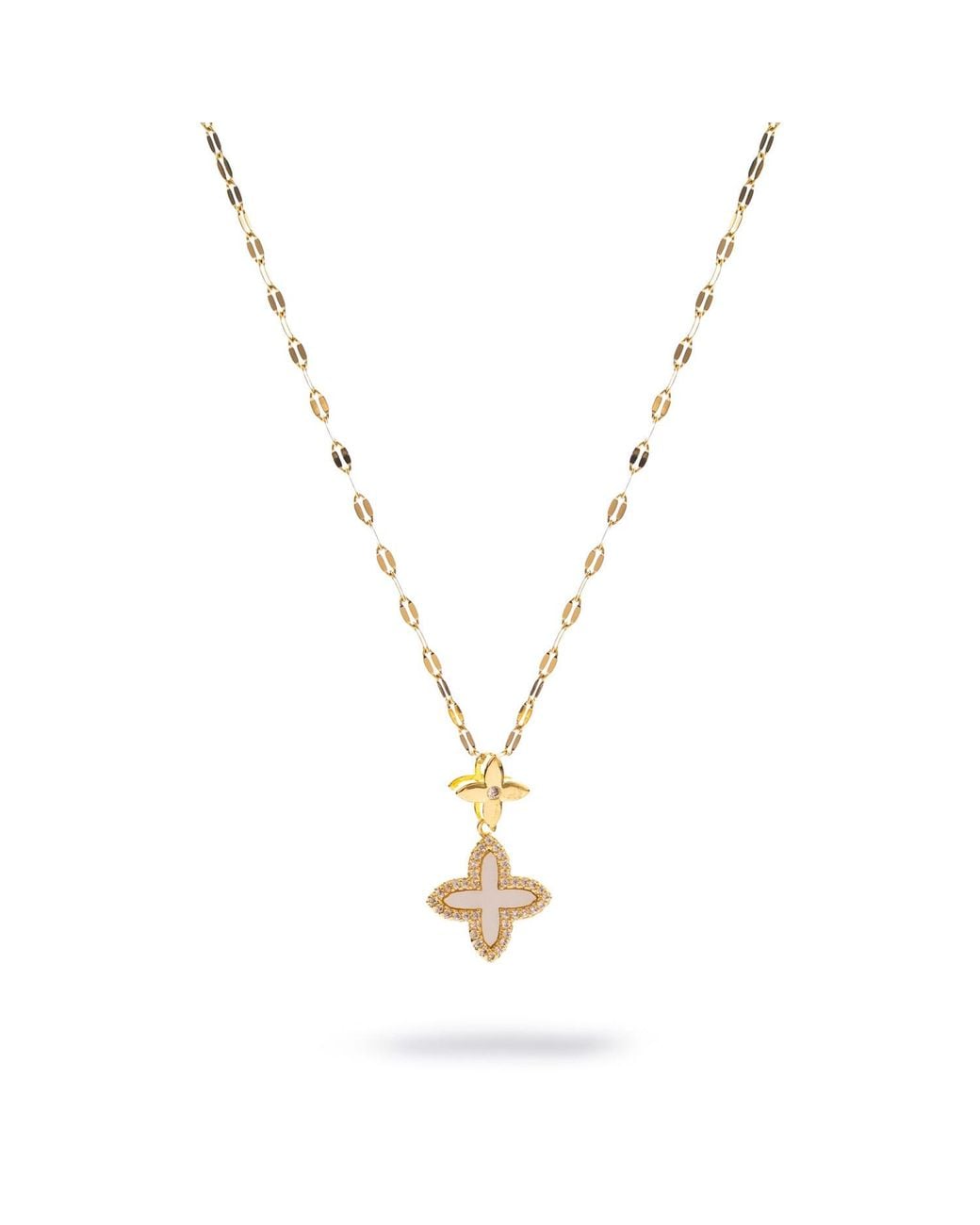 Ebru Jewelry Metallic Golden Clover Diamond Chain Necklace
