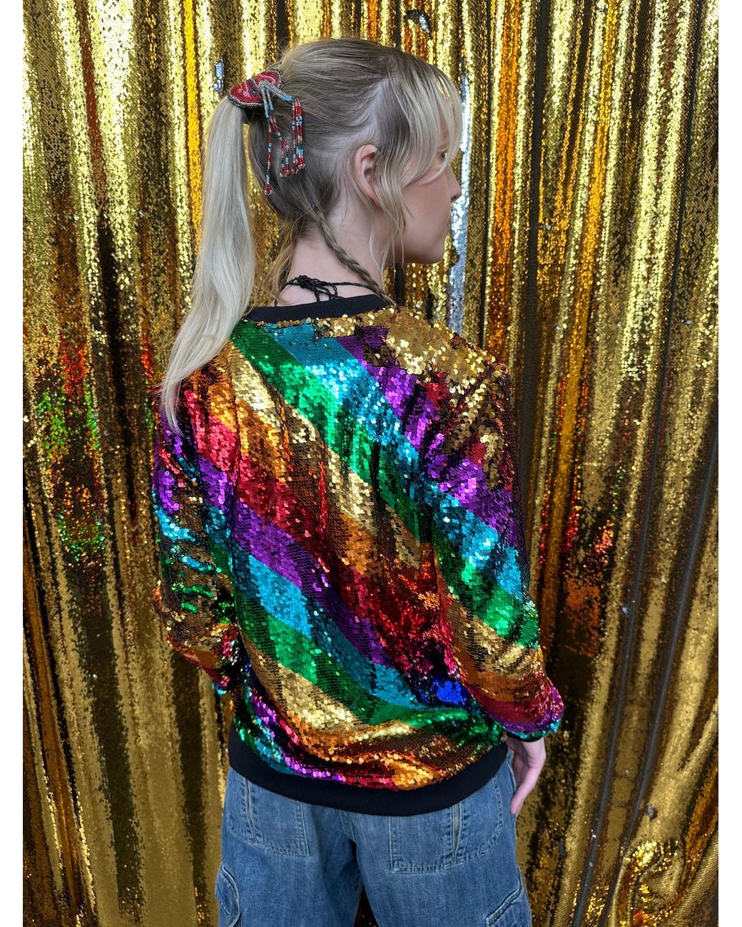 Any Old Iron Yellow Golden Reversible Sequin Sweatshirt
