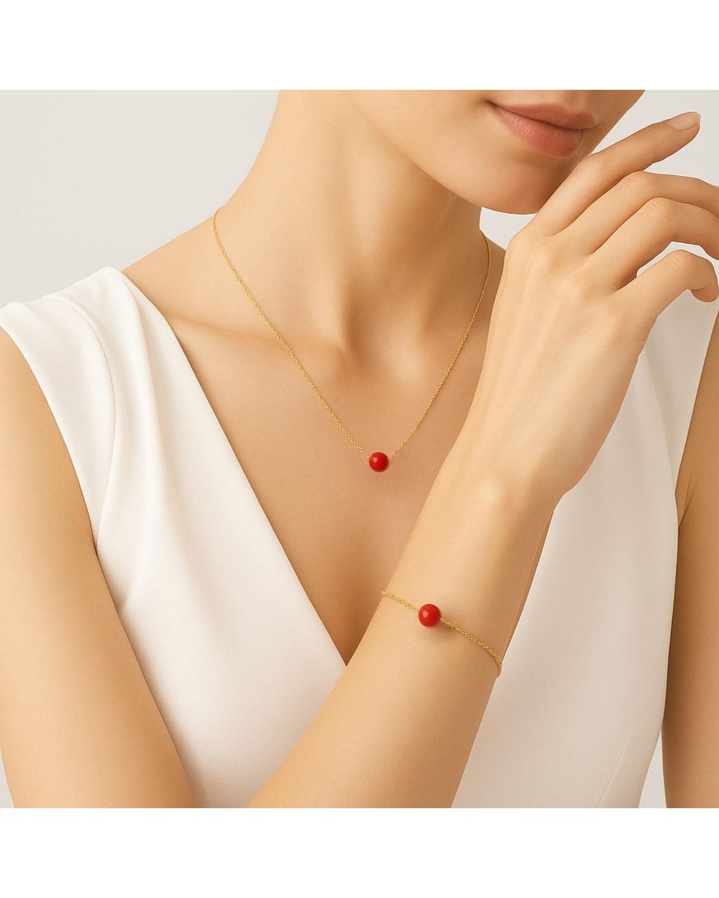 Unaloe Metallic Plated Coral Necklace – Coral Sphere Pendant With Venetian Chain, Elegant Minimalist Jewelry For