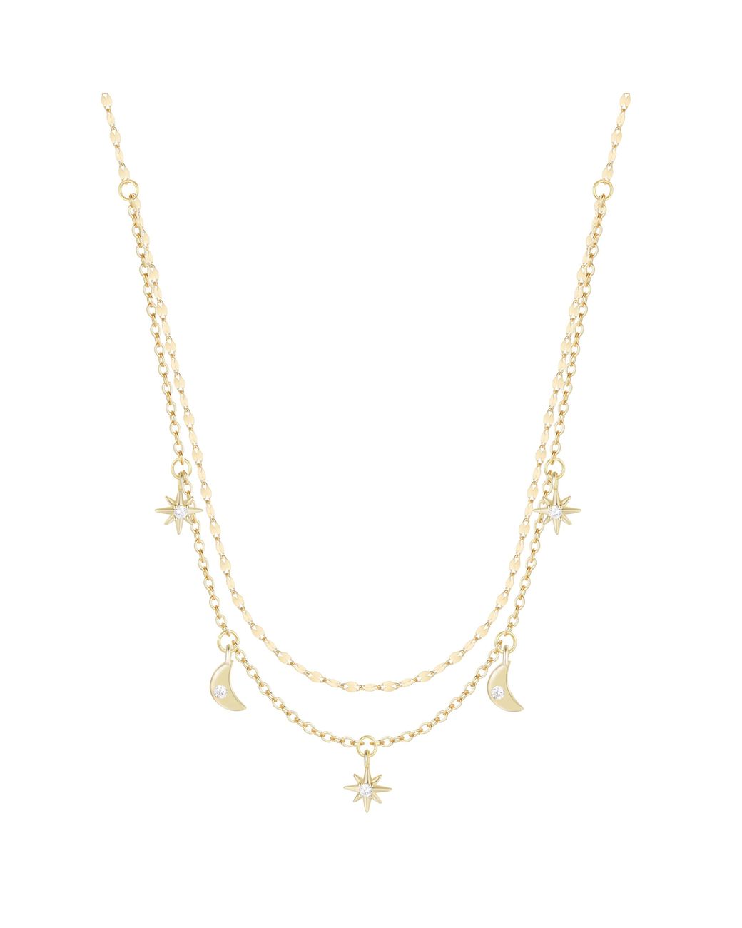KAMARIA Metallic Moon & Stars Celestial Double Layering Necklace