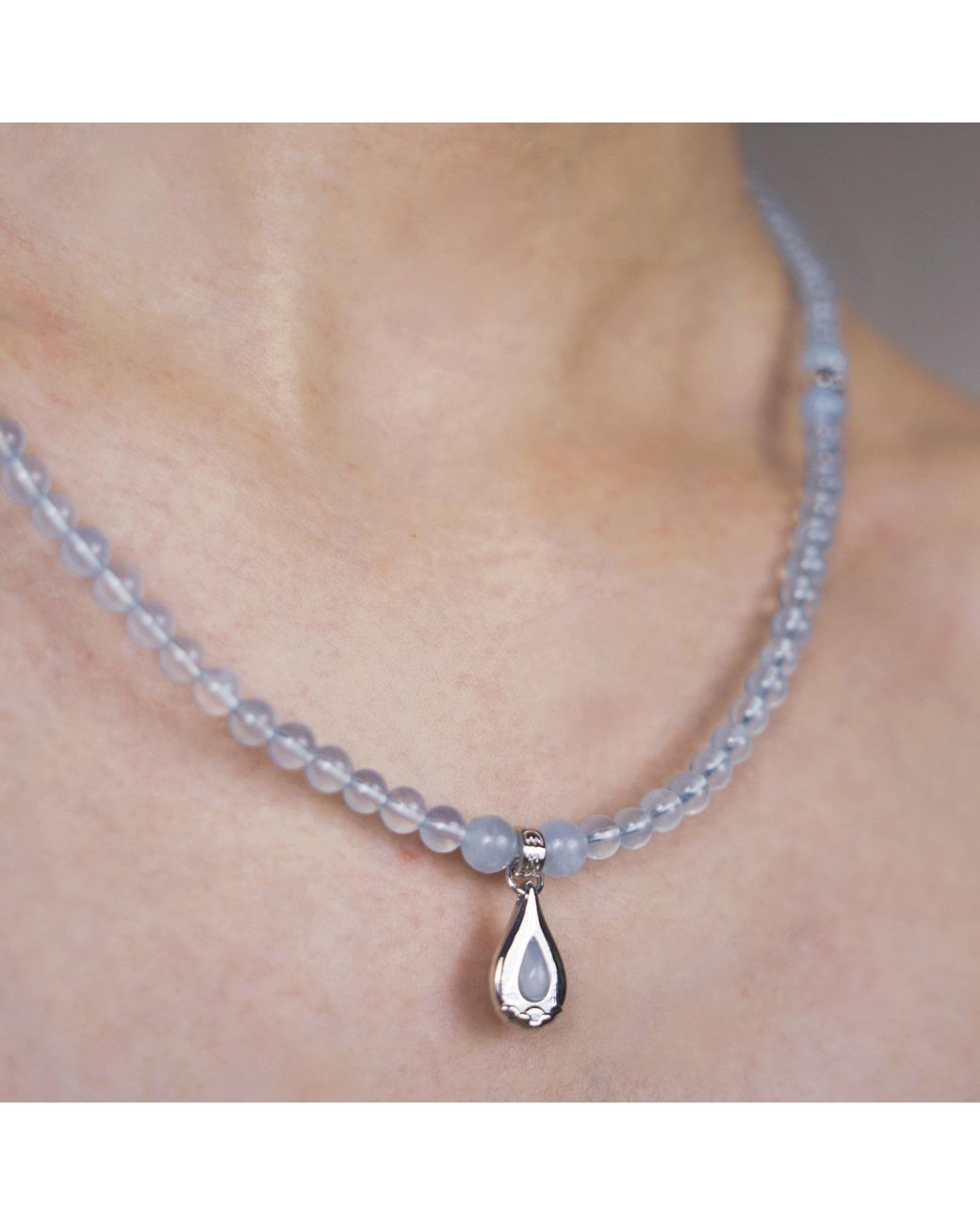 Aurozia Blue Five Elements Water/ Vermeil Aquamarine Waterdrop Pendant Three Layered Crystal Bracelet & Necklace
