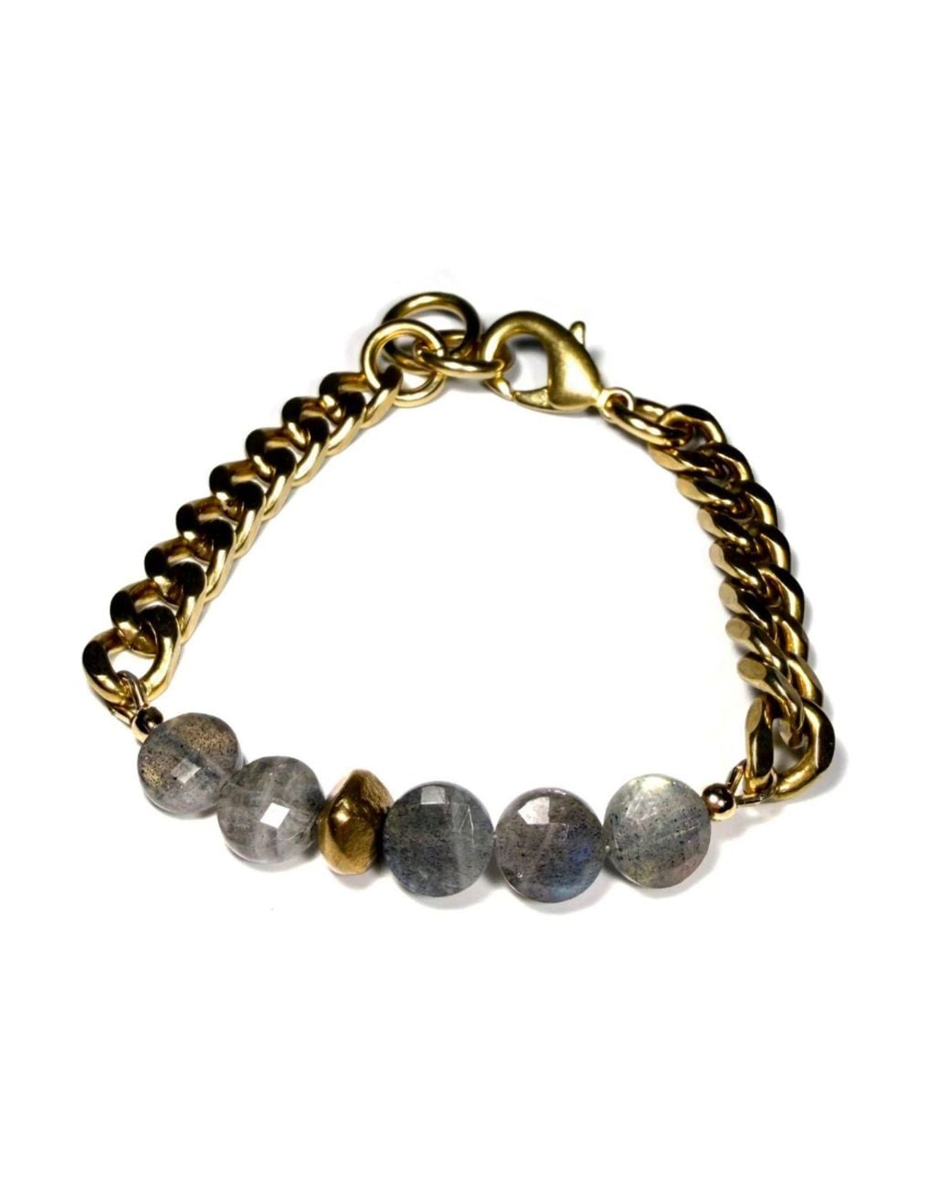 Rachel Nathan Metallic Remix: Labradorite Coin & Brass Stone Bracelet