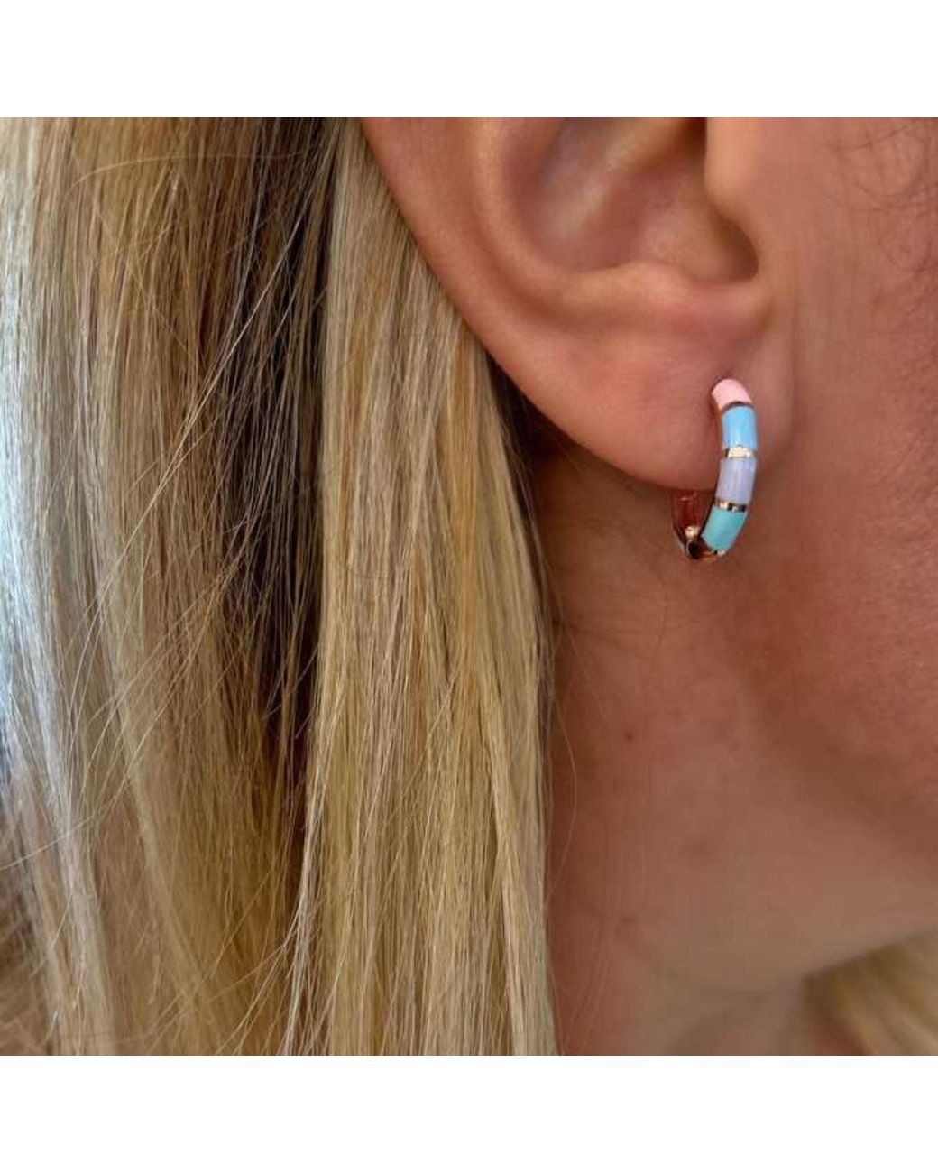 Spero London Black Enamel Sterling Hoop Earring