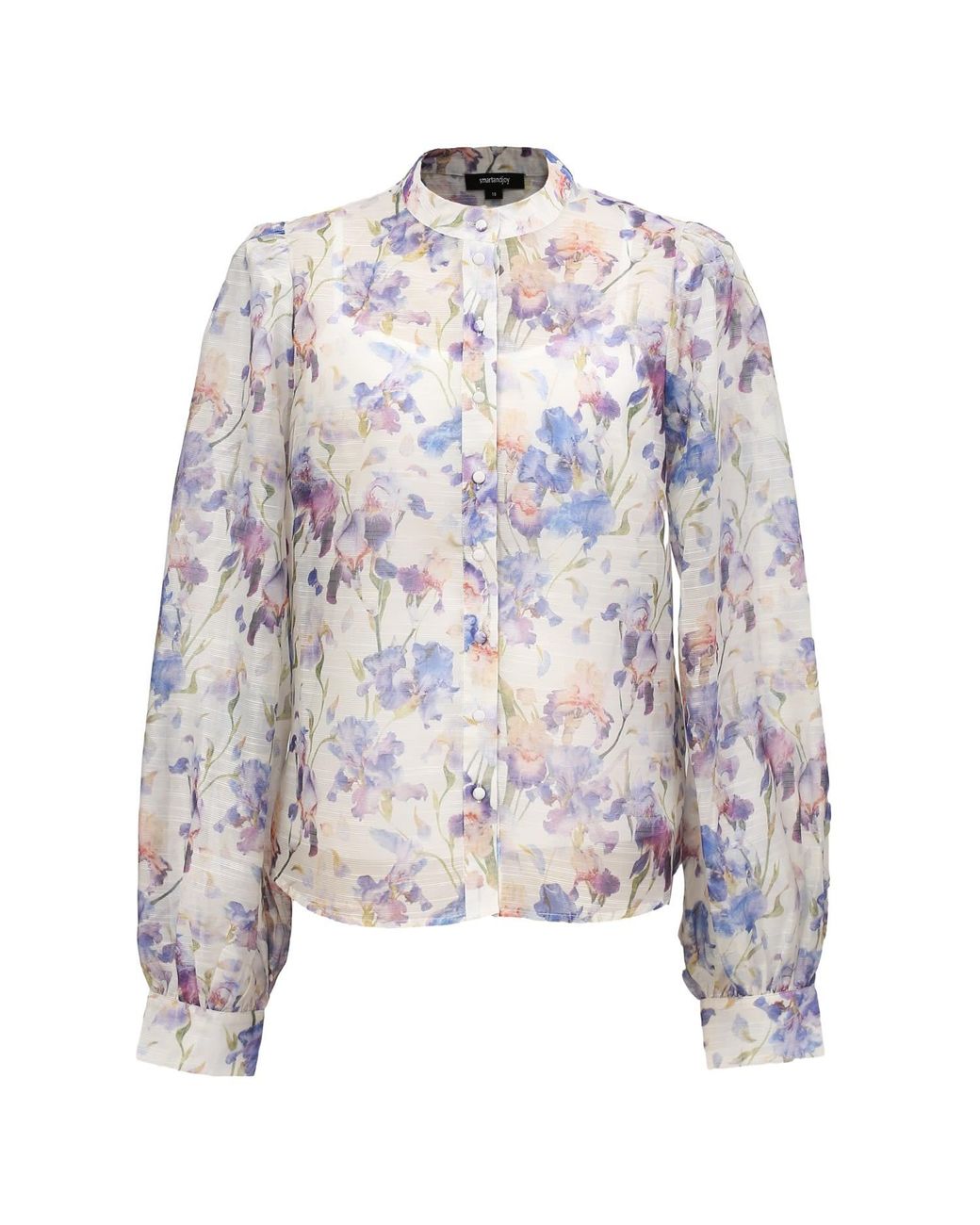 Smart and Joy Multicolor Neutrals Flower Print Long Sleeve Organza Shirt