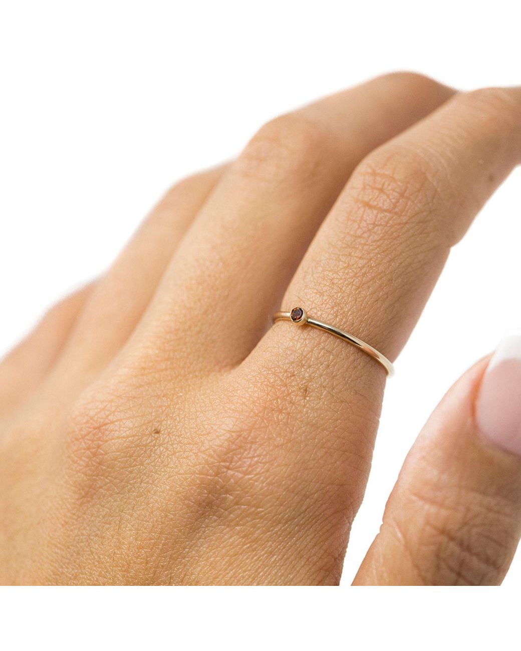 NASI SILVER Metallic Slim Single Stone Ring- Garnet