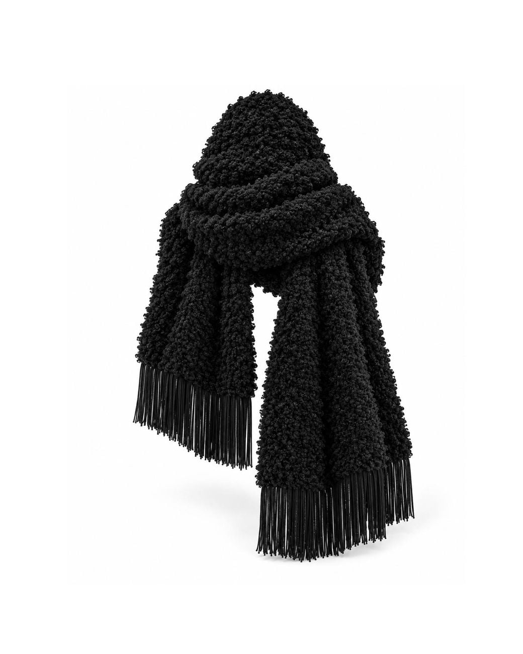 Julia Allert Black Long Textured Scarf With Fringe