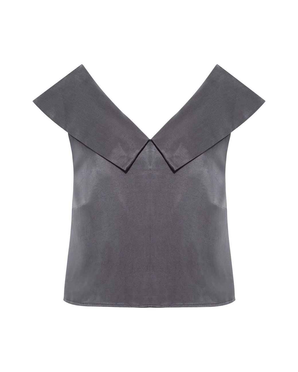 Femponiq Gray Off Shoulder Collared Crop Top