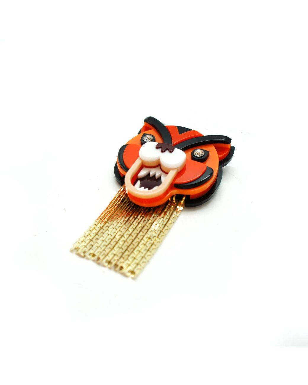 Gissa Bicalho Red Handmade Acrylic Brooch Tiger