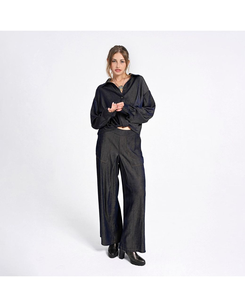 Lalipop Design Blue Relaxed Shirt With Draped Front Hem