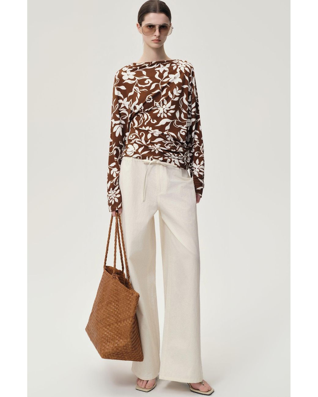 FRONT ROW SHOP Brown Mai Draped Viscose Jersey T-Shirt
