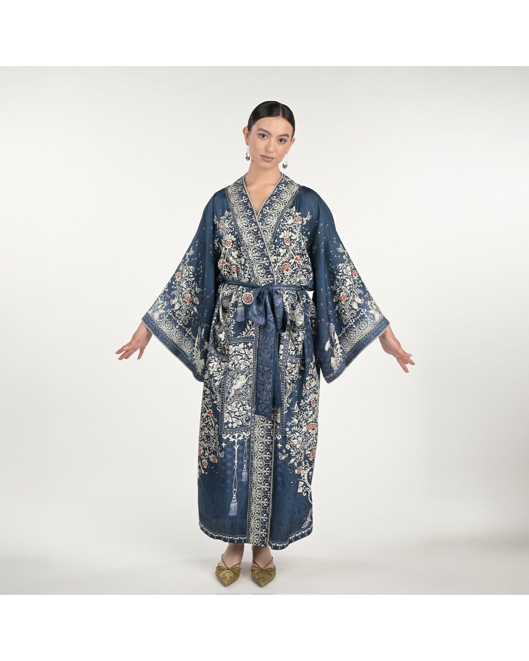 Silk&Soul Blue Tree Of Life Silk Robe
