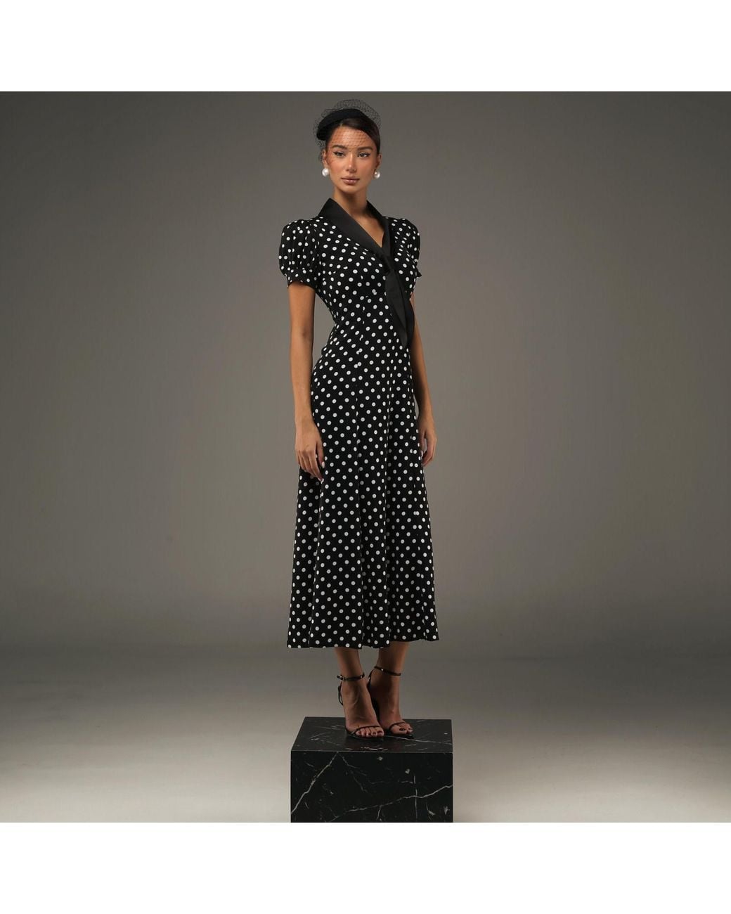 Tuva Collection Ascot Polka Dot Dress in Black | Lyst