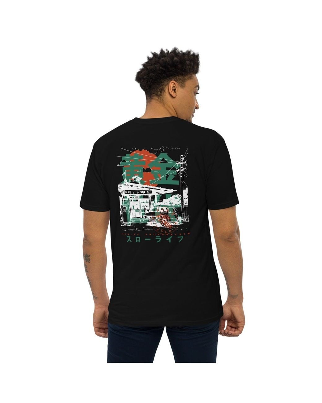 Anchor and Crew Black Four Gas Station Japan Era Heavy Cotton T-Shirt for men