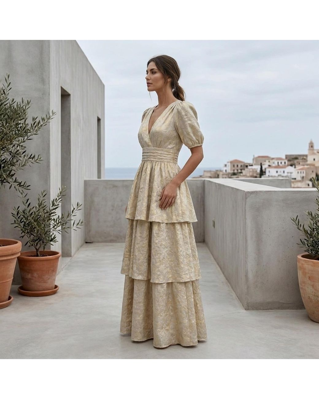 Modenaire Natural Luminous Maxi Dress Sculpted Form