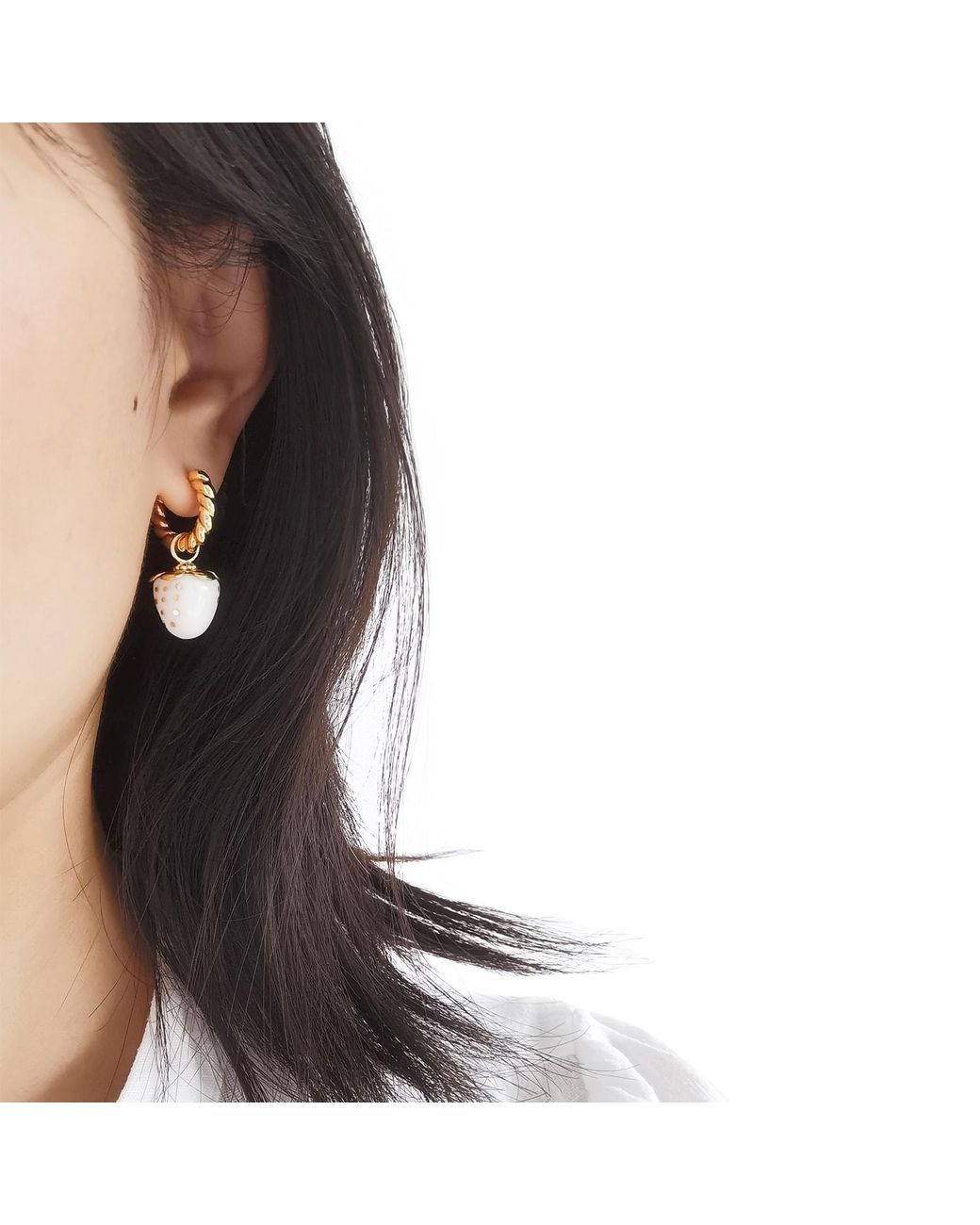 POPORCELAIN Metallic Mini Porcelain Strawberry Hoop Earrings