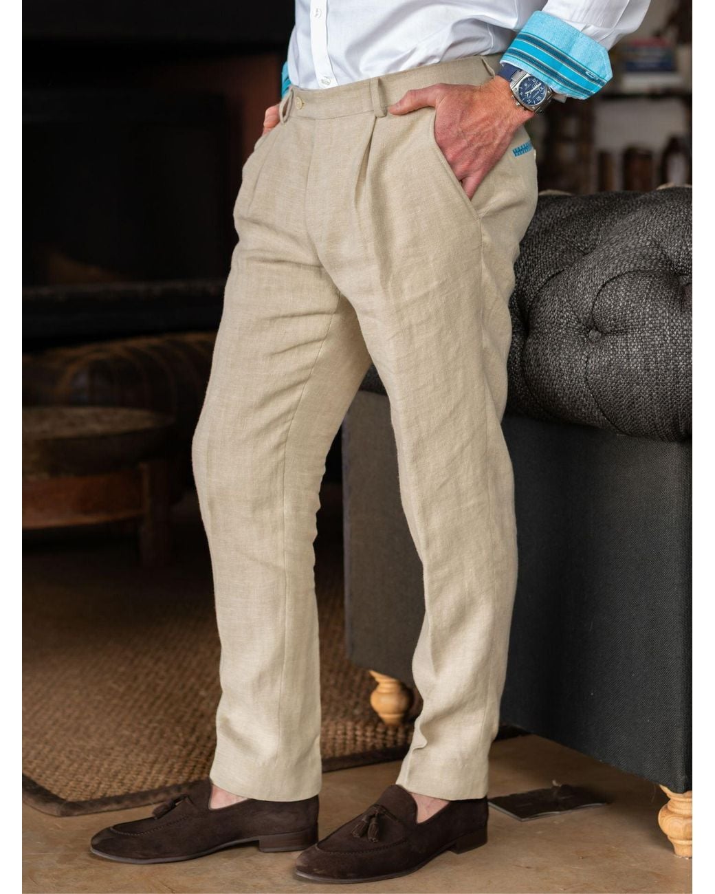 Koy Clothing Natural Neutrals Pale Linen Suit Trousers for men