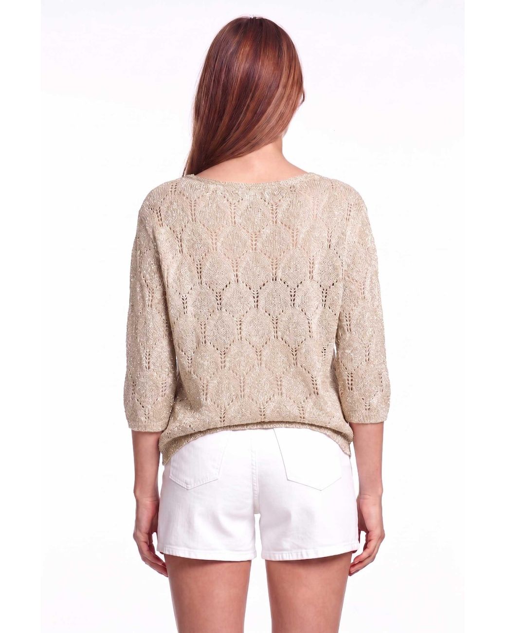 Peraluna Natural Neutrals Gina Sparkly Pointelle Knit Blouse